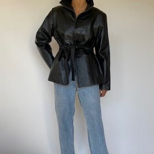 Vintage Black Leather Short Trenchcoat/Leather Jacket